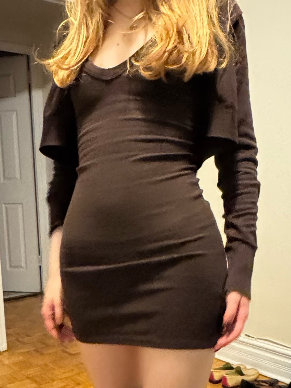 Women’s Long Sleeve Mini Dress in Dark Brown
